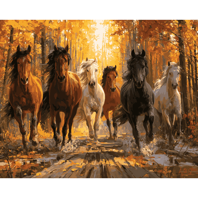 Chevaux sauvages en automne | Peinture à numéros