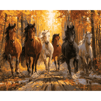 Wild Horses in Autumn | Paint by Number - Paint by numbers