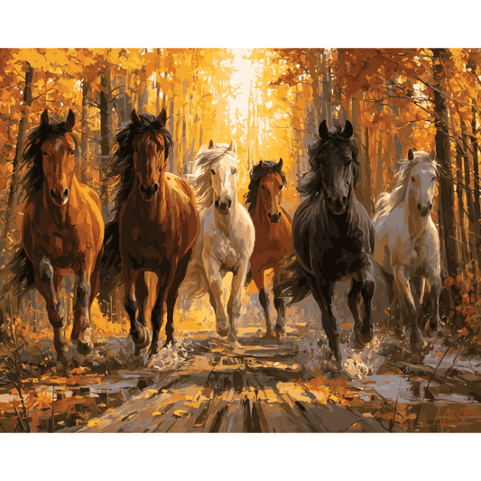 Wild Horses in Autumn | Paint by Number - Paint by numbers