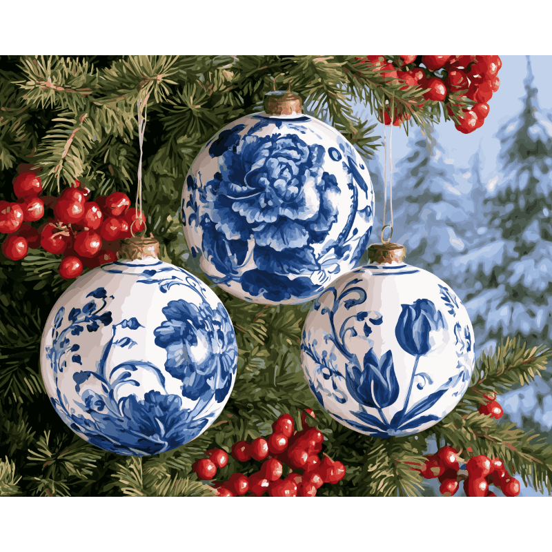 Delft Ornaments in Pine | Paint by Number - Paint by numbers
