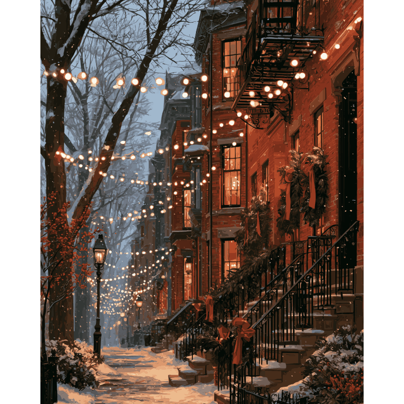 Snowy Stoop Lights | Paint by Number - Paint by numbers