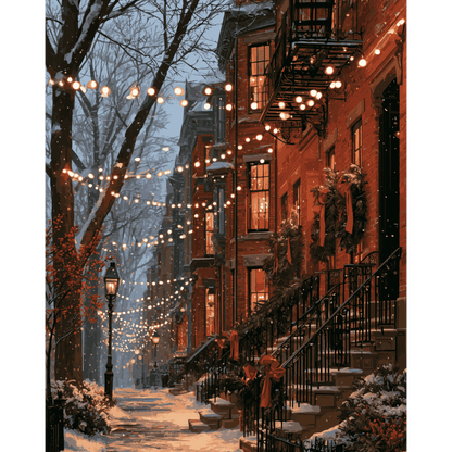 Snowy Stoop Lights | Paint by Number - Paint by numbers