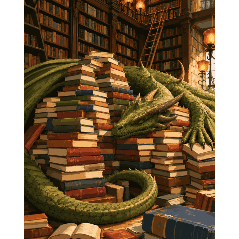 Dragon Among Books | Paint by Number - Paint by numbers