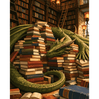Dragon Among Books | Paint by Number - Paint by numbers