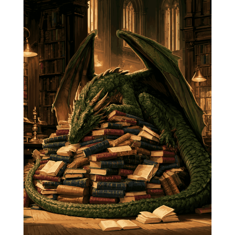 Dragon's Book Pile | Paint by Number - Paint by numbers