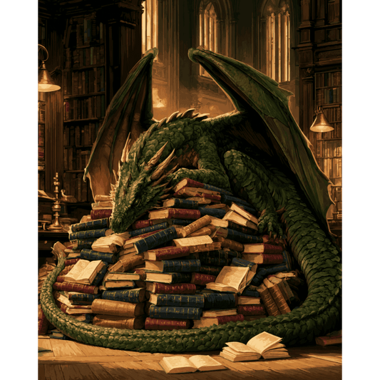 Dragon's Book Pile | Paint by Number - Paint by numbers