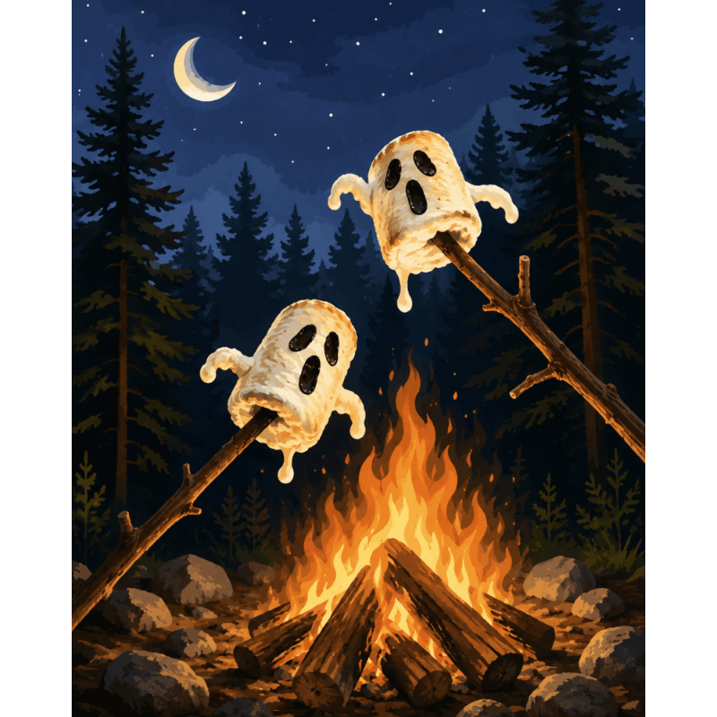 Ghost Marshmallow Roast | Paint by Number - Paint by numbers