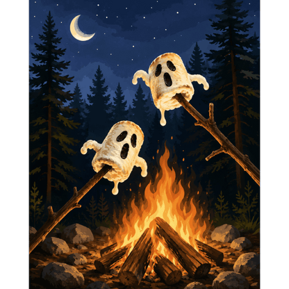 Ghost Marshmallow Roast | Paint by Number - Paint by numbers
