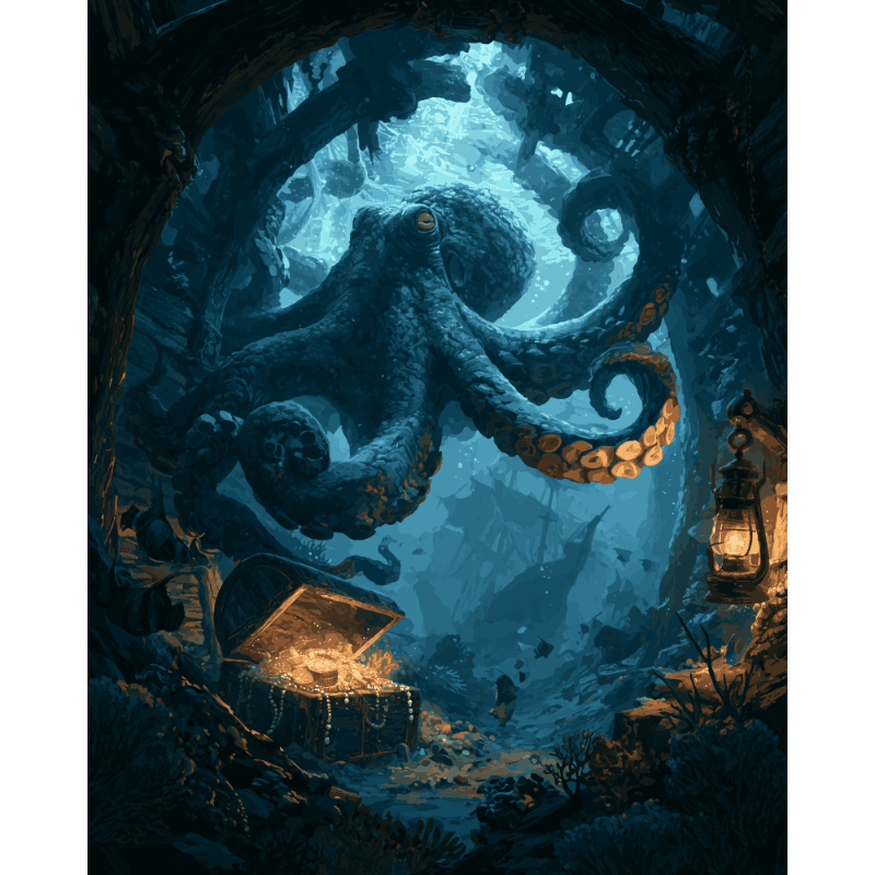 Glowing Blue Octopus | Paint by Number - Paint by numbers