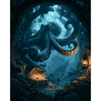 Glowing Blue Octopus | Paint by Number - Paint by numbers