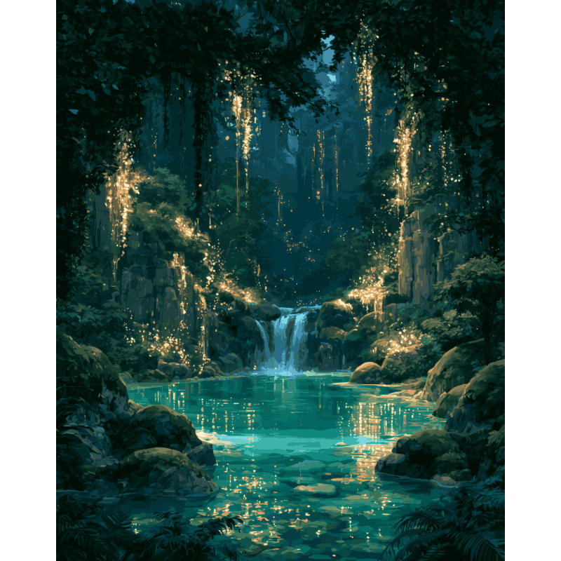 Glowing Forest Falls | Paint by Number - Paint by numbers