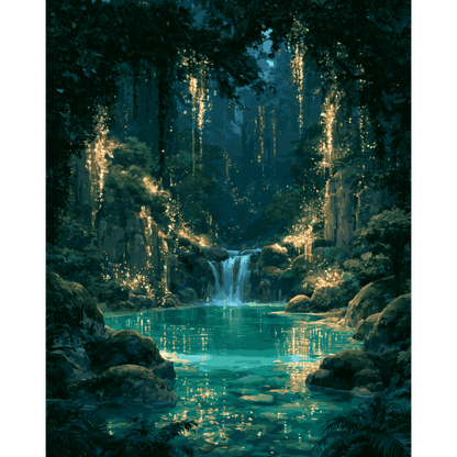 Glowing Forest Falls | Paint by Number - Paint by numbers