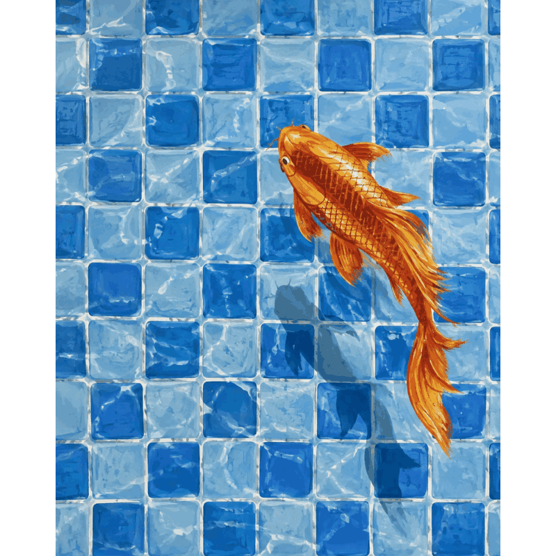 Goldfish Blue Tiles | Paint by Number - Paint by numbers