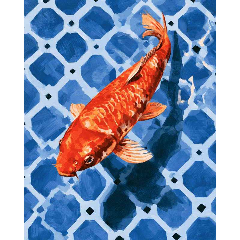 Koi on Blue Tile | Paint by Number - Paint by numbers
