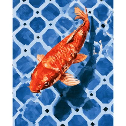 Koi on Blue Tile | Paint by Number - Paint by numbers