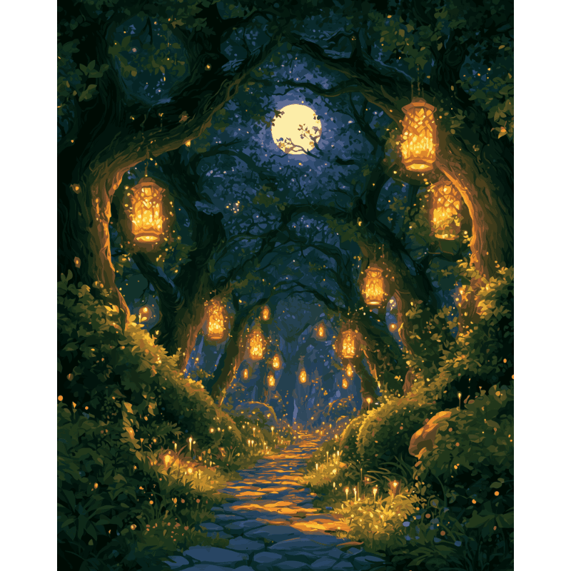 Moonlit Lantern Path | Paint by Number - Paint by numbers