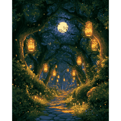 Moonlit Lantern Path | Paint by Number - Paint by numbers