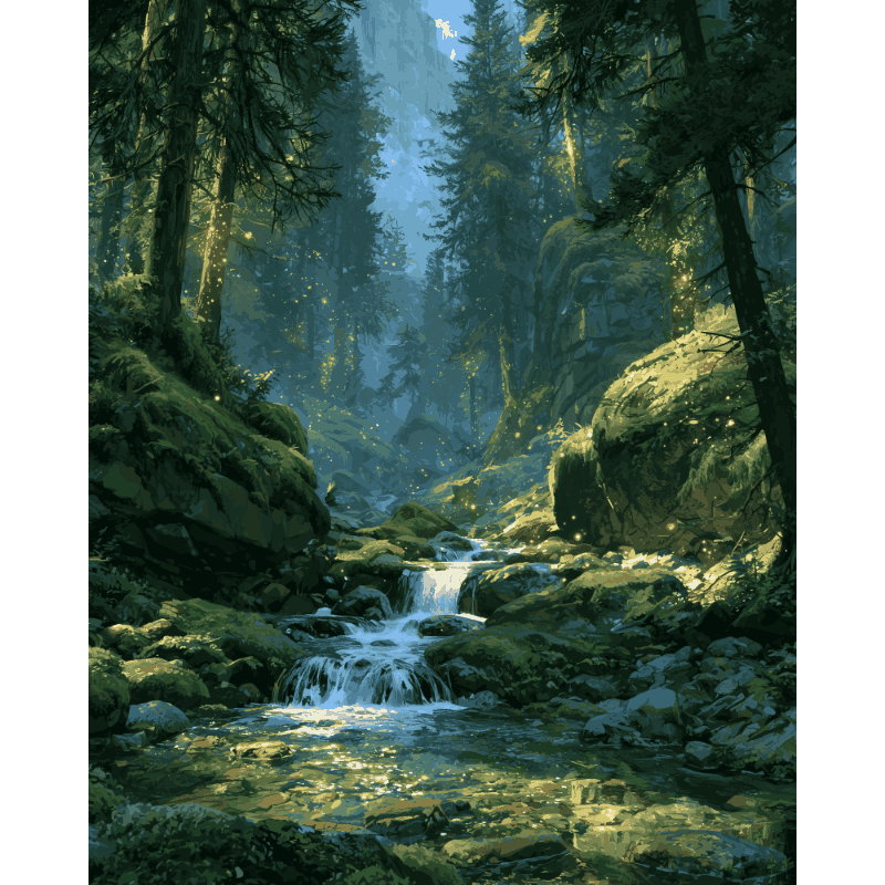 Mossy Forest Stream | Paint by Number - Paint by numbers