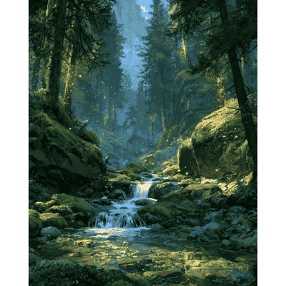 Mossy Forest Stream | Paint by Number - Paint by numbers