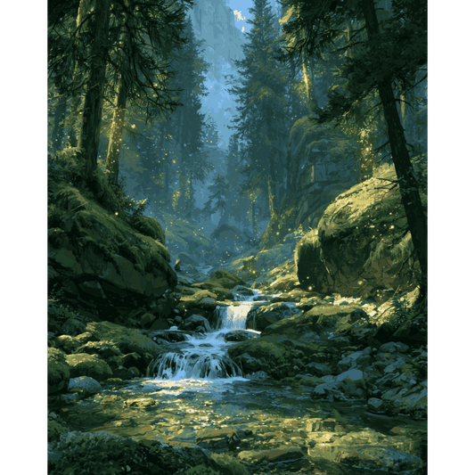Mossy Forest Stream | Paint by Number - Paint by numbers