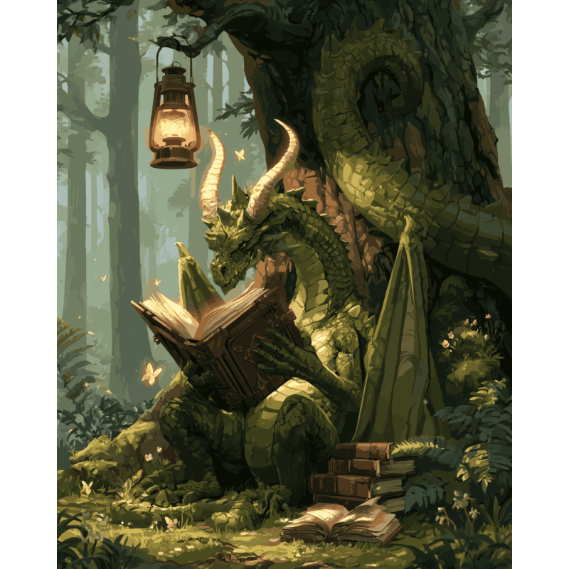 Reading Dragon in the Woods | Paint by Number - Paint by numbers