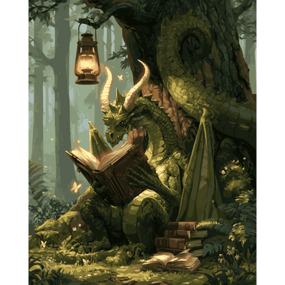 Reading Dragon in the Woods | Paint by Number - Paint by numbers
