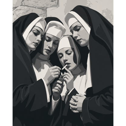 Sisters in Black & White | Paint by Number - Paint by numbers