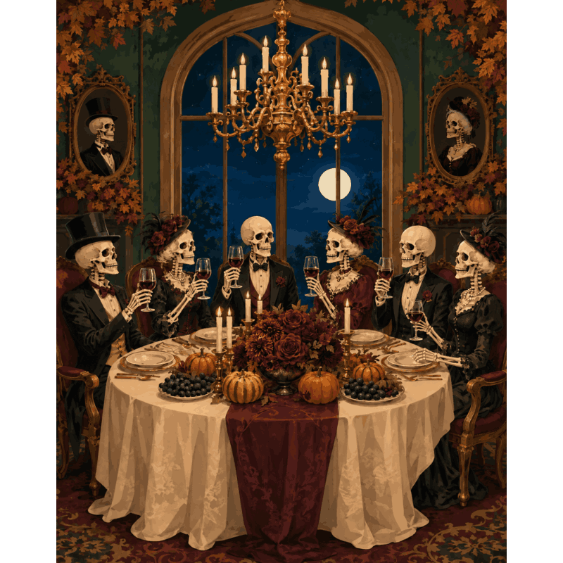 Skeleton Dinner Party | Paint by Number - Paint by numbers