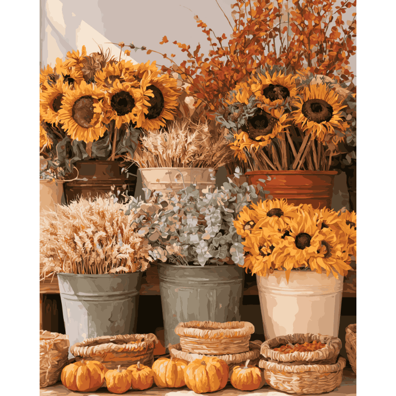 Sunflower Harvest Pots | Paint by Number - Paint by numbers
