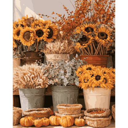 Sunflower Harvest Pots | Paint by Number - Paint by numbers
