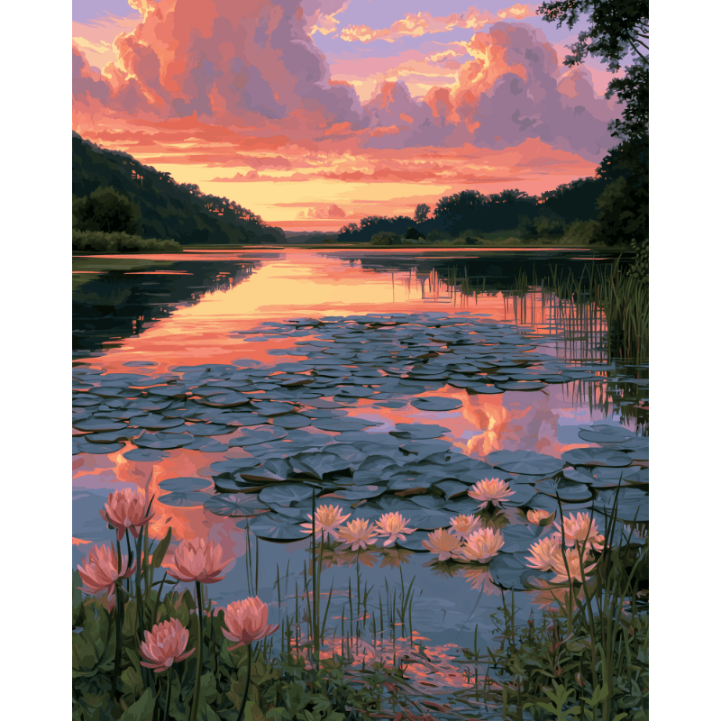Sunset Lily Pond | Paint by Number - Paint by numbers