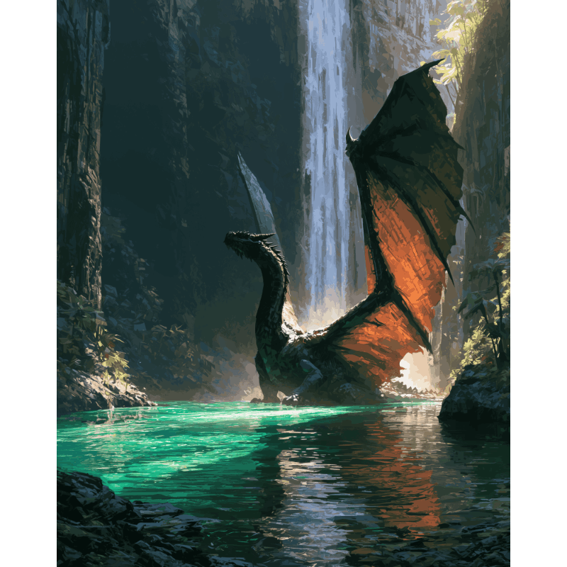 Waterfall Dragon Flight | Paint by Number - Paint by numbers