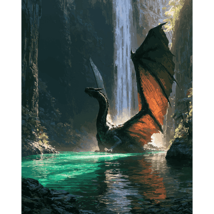 Waterfall Dragon Flight | Paint by Number - Paint by numbers