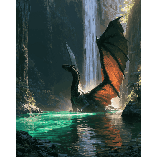Waterfall Dragon Flight | Paint by Number - Paint by numbers