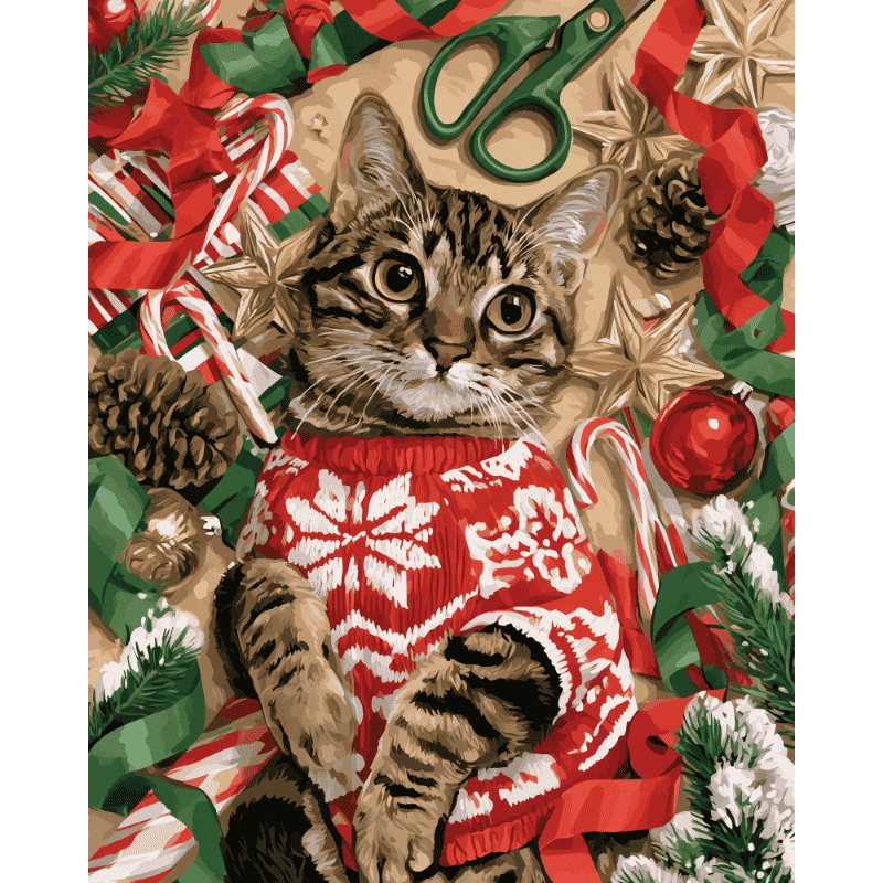 Christmas Sweater Cat | Paint by Number