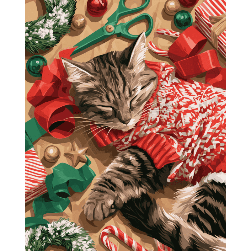Cozy Christmas Kitten | Paint by Number