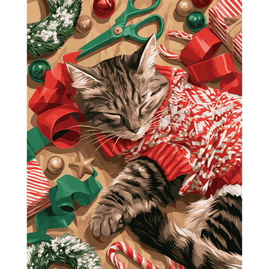 Cozy Christmas Kitten | Paint by Number