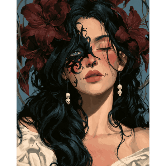 Crimson Hair Flowers | Paint by Number