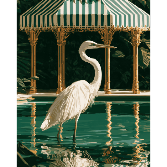 Elegant Egret Pool | Paint by Number