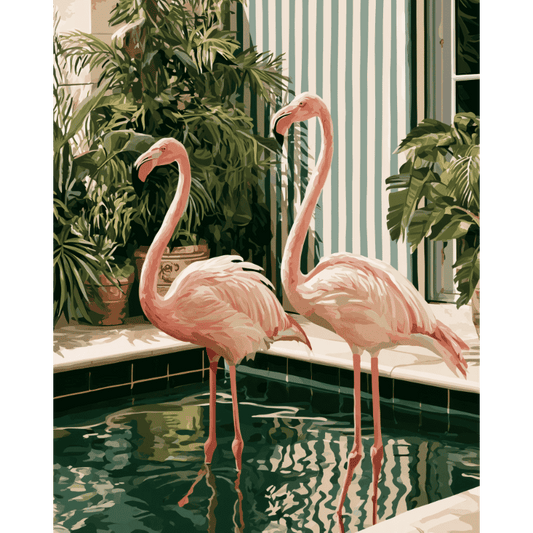 Poolside Flamingos | Paint by Number