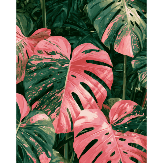 Tropical Pink Leaves | Paint by Number