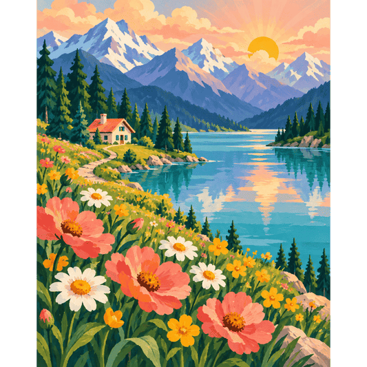 Alpine Lakeside Bloom | Paint by Number