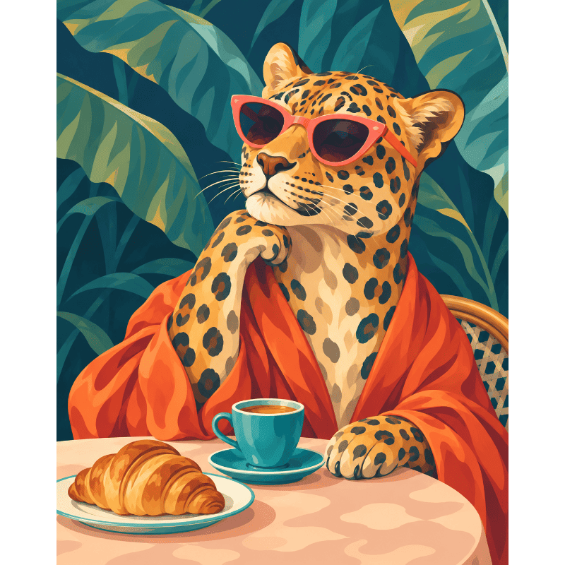 Leopard's Café Morning | Paint by Number