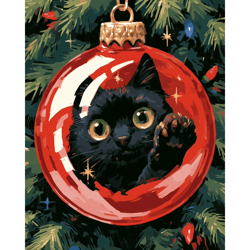Black Cat in a Bauble | Paint by Number