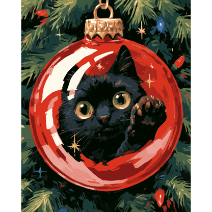 Black Cat in a Bauble | Paint by Number
