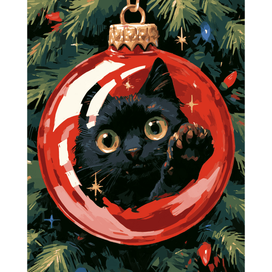 Black Cat in a Bauble | Paint by Number