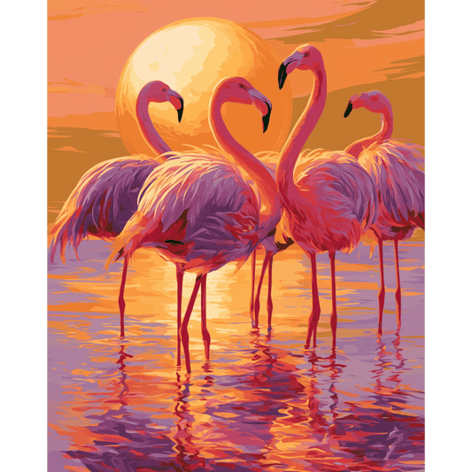 Flamingo Trio at Dusk | Paint by Number