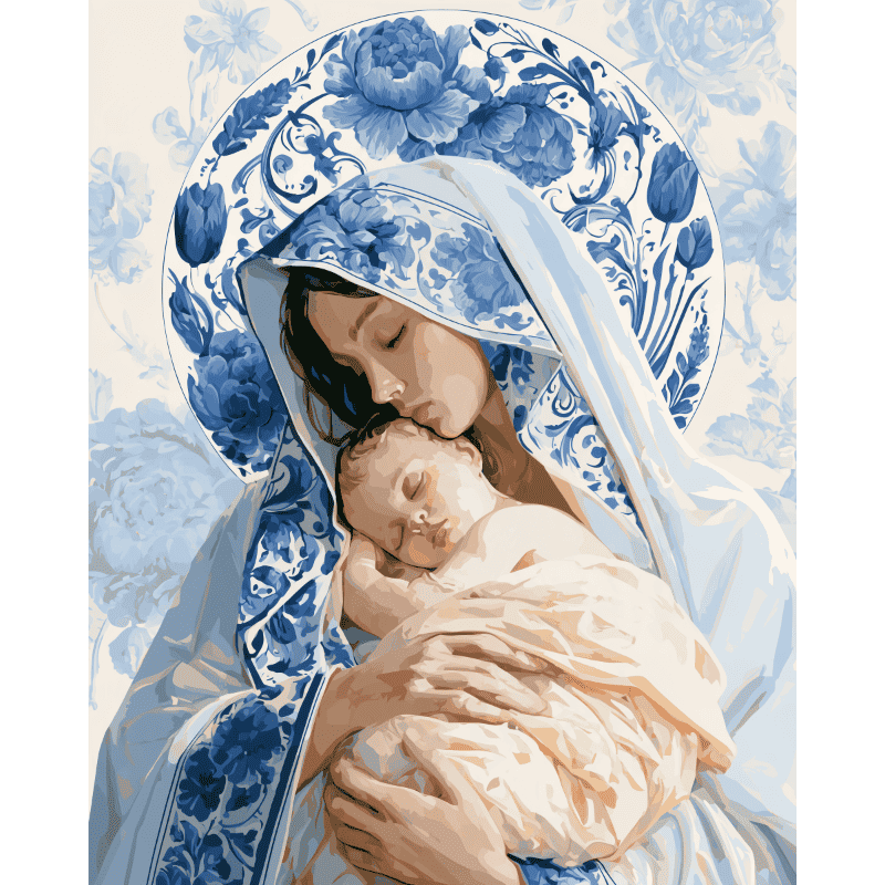 Madonna in Blue Peonies | Paint by Number
