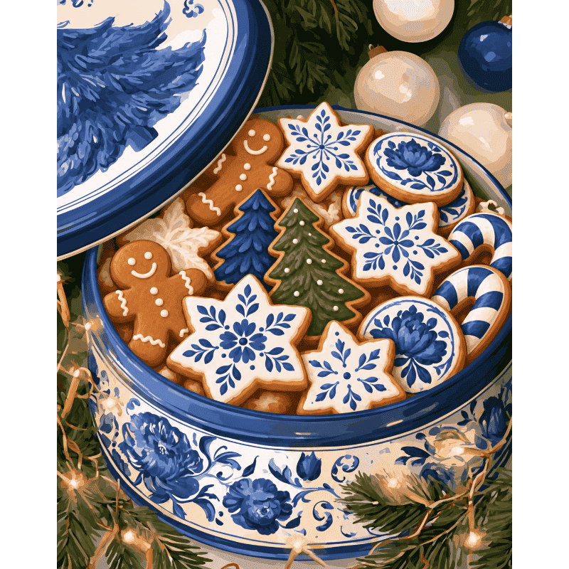 Lata de galletas azul de Delft | Pintar por números