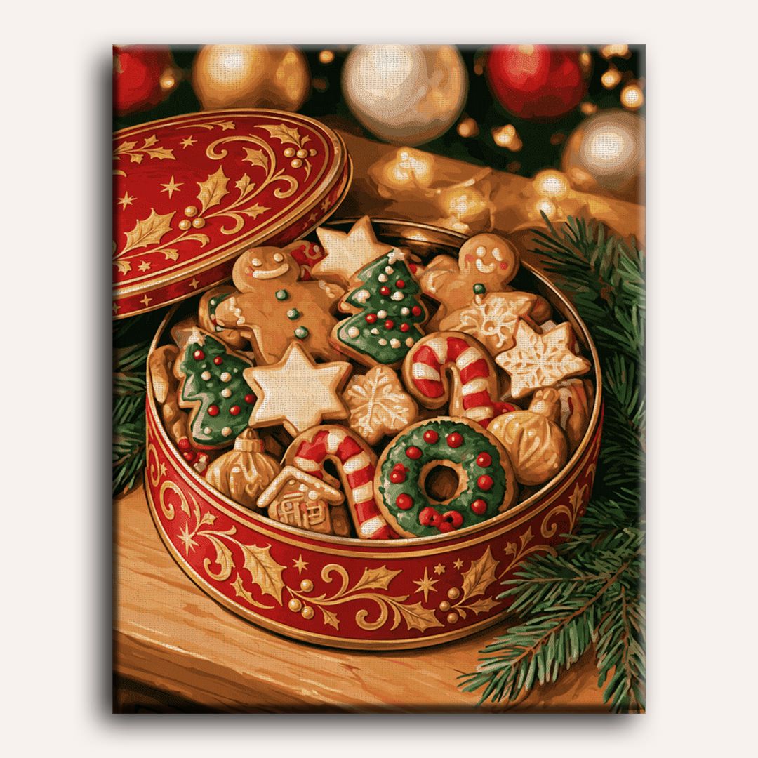 Caja de galletas roja y dorada | Pintar por números